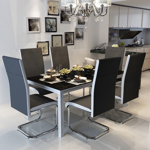 Grey faux leather dining - 2,